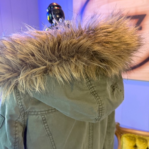 Vintage Y2K Abercrombie & Fitch Green Utility Sherpa Lined Fur Hood Jacket - Picture 6 of 12